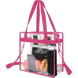 image:imageBAGAIL Clear Bags 12x6x12 Stadium Approved Clear Tote Bag with Zipper Closure Crossbody Shoulder Bag with Adjustable StrapFushcia
