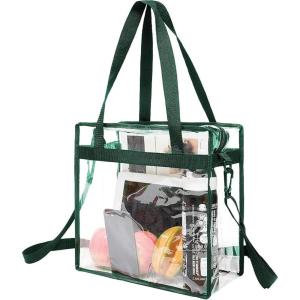image:imageBAGAIL Clear Bags 12x6x12 Stadium Approved Clear Tote Bag with Zipper Closure Crossbody Shoulder Bag with Adjustable StrapGreen