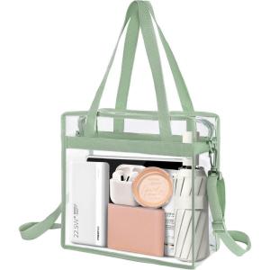 image:imageBAGAIL Clear Bags 12x6x12 Stadium Approved Clear Tote Bag with Zipper Closure Crossbody Shoulder Bag with Adjustable StrapMatcha Green