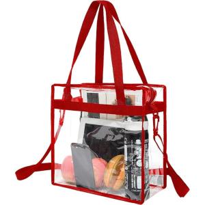 image:imageBAGAIL Clear Bags 12x6x12 Stadium Approved Clear Tote Bag with Zipper Closure Crossbody Shoulder Bag with Adjustable StrapRed