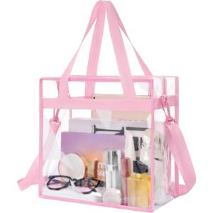 image:imageBAGAIL Clear Bags 12x6x12 Stadium Approved Clear Tote Bag with Zipper Closure Crossbody Shoulder Bag with Adjustable StrapSakura Pink