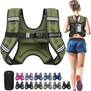 image:imageBAGAIL ComfortFit Weighted Vest for Woman Even Weight Distribution Faster Weight Loss NoChafe or Bounce for Walking amp Running with Detachable Phone Pouch amp Reflective Stripes Available 530lbsGreen