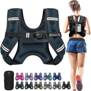 image:imageBAGAIL ComfortFit Weighted Vest for Woman Even Weight Distribution Faster Weight Loss NoChafe or Bounce for Walking amp Running with Detachable Phone Pouch amp Reflective Stripes Available 530lbsSteel Blue