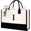 image:imageBAGAIL Initial Tote Bag Personalized Birthday Gifts for Women Teacher Friends Mom Wedding Monogrammed Beach BagIvory1pcs