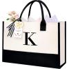 image:imageBAGAIL Initial Tote Bag Personalized Birthday Gifts for Women Teacher Friends Mom Wedding Monogrammed Beach BagIvory1pcs