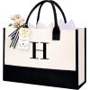 image:imageBAGAIL Initial Tote Bag Personalized Birthday Gifts for Women Teacher Friends Mom Wedding Monogrammed Beach BagIvory1pcs