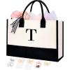 image:imageBAGAIL Initial Tote Bag Personalized Birthday Gifts for Women Teacher Friends Mom Wedding Monogrammed Beach BagIvory1pcs