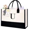 image:imageBAGAIL Initial Tote Bag Personalized Birthday Gifts for Women Teacher Friends Mom Wedding Monogrammed Beach BagIvory1pcs